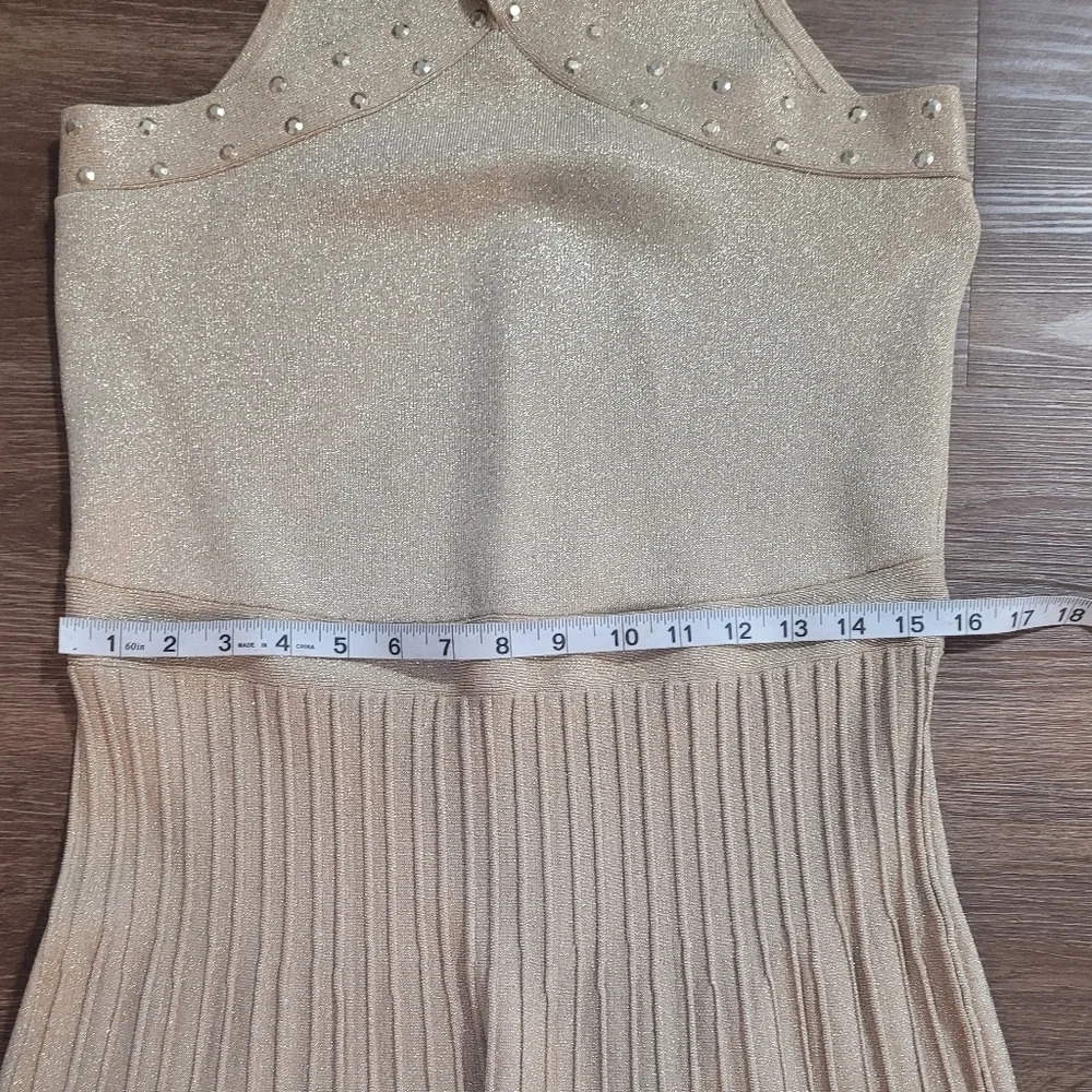 NWT Michael Kors Gold Studded Criss Cross Halter Midi Dress L